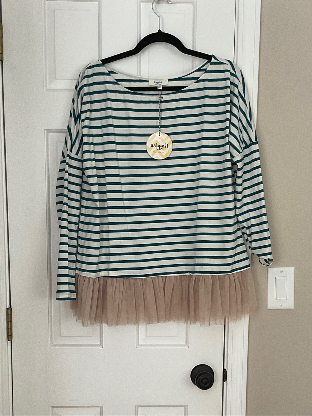 Hayden Blue and White Horizontal Stripe Scoop Neck Tee